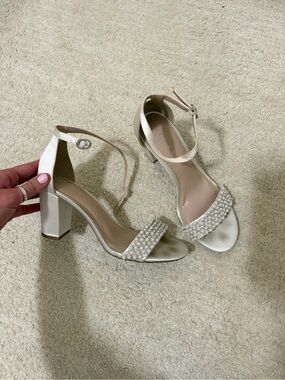 Kelly & Katie Pearl-Embellished Ankle Strap Heels - Ivory